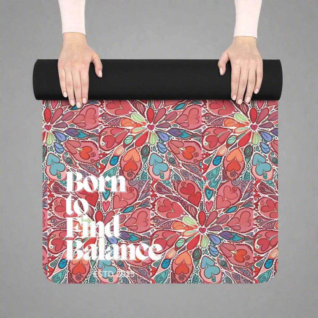 Floral yoga Pilates mat with custom personalization option, anti-slip, lightweight, 24" x 70".