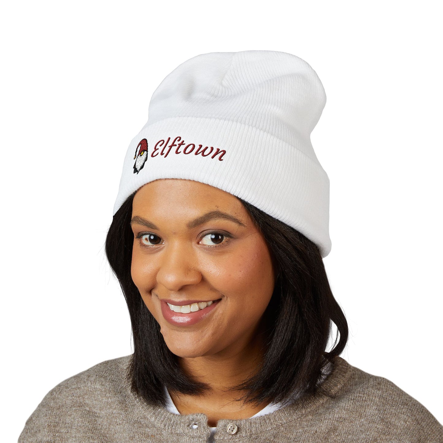 Embroidered Elftown Beanie | Cozy Winter Hat for Christmas, Holiday Gift, Fall Fashion, Outdoor Adventures, Gnome Lover Accessory