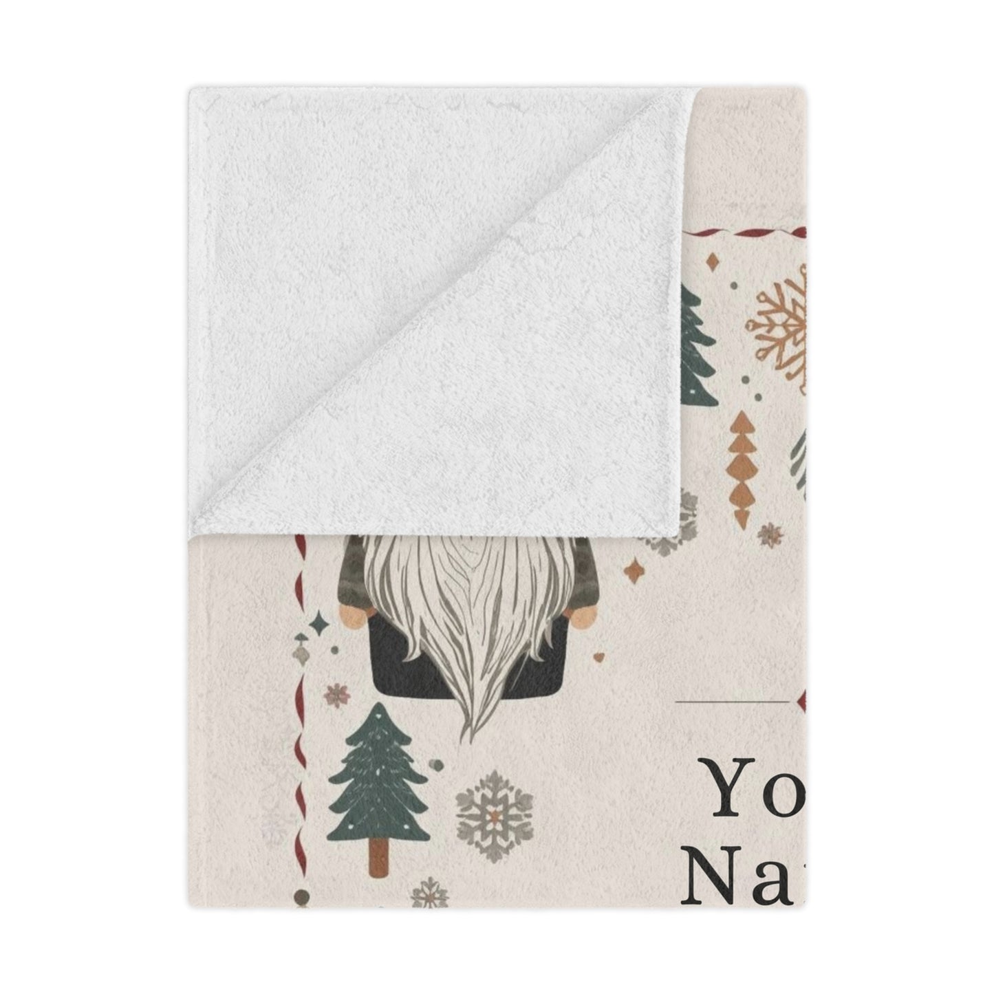 Custom Minky Blanket - Cute Scandinavian Christmas Gnomes , Hygge Aesthetic, Cranberry Red, Nordic Snowflake, Pine Trees, Folk Art