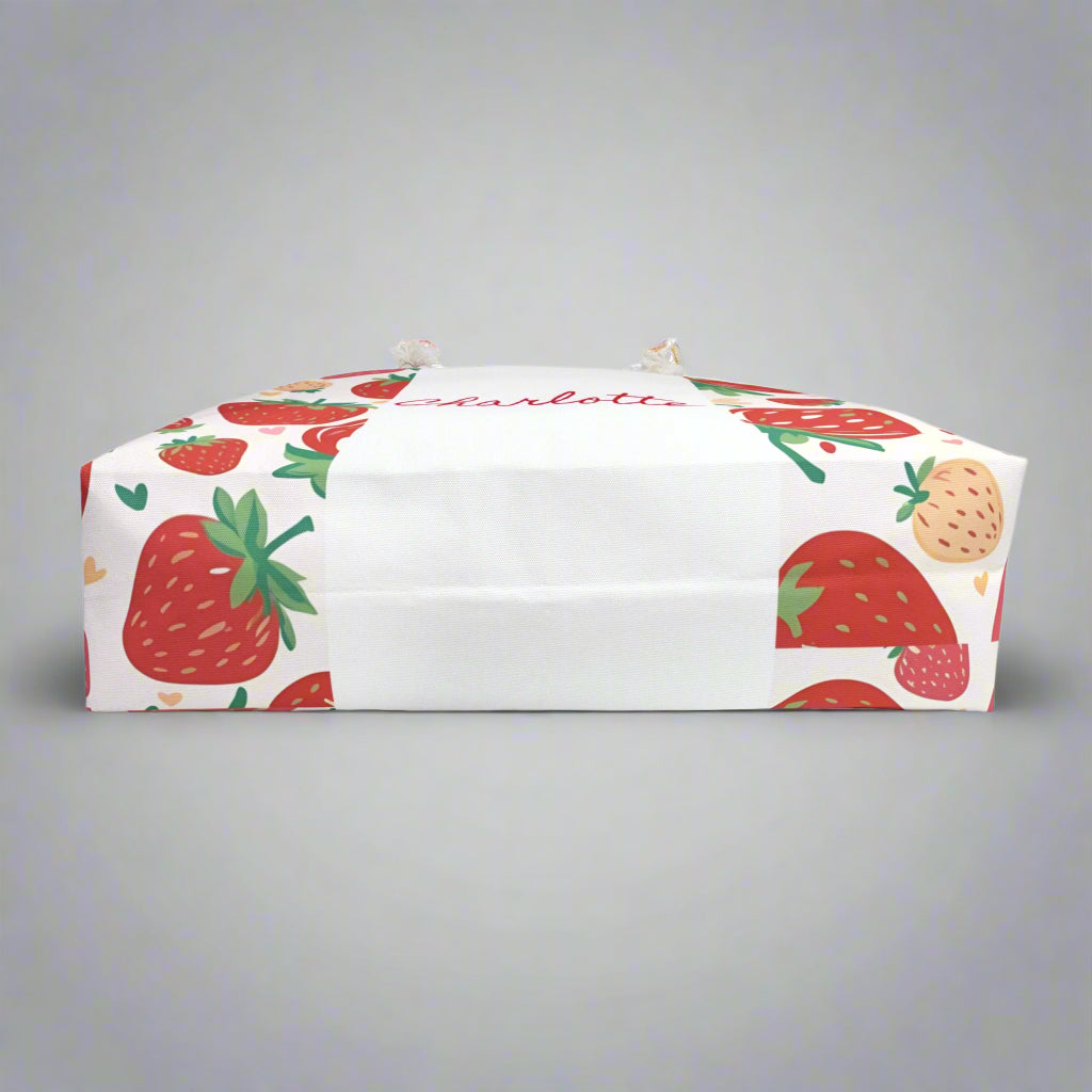 Strawberry Fruit Theme Weekender Bag - Custom Name Personalized, Beach Tote, Travel Duffel, Overnight Carry-On, Summer Vacation Gift