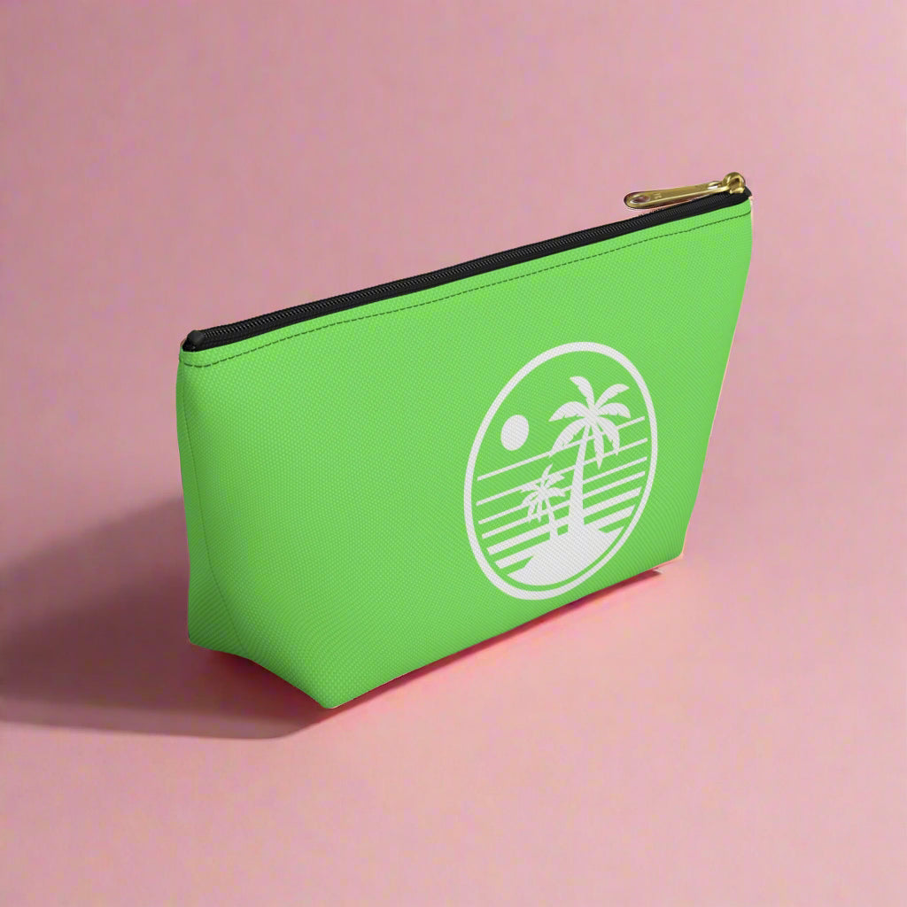 Tropical Vibe Accessory Pouch, Personalized Makeup Bag, Travel Organizing Pouch, Beach Lover Gift, Green Zip Clutch
