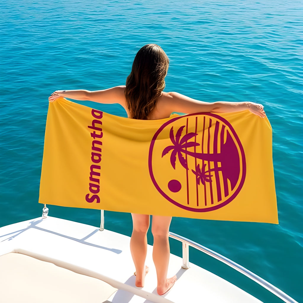 Sun Summer Beach Towel - Customizable Gift for Beach Lovers, Personalized Vacation Towel, Tropical Poolside Accessory, Holiday Towel Set