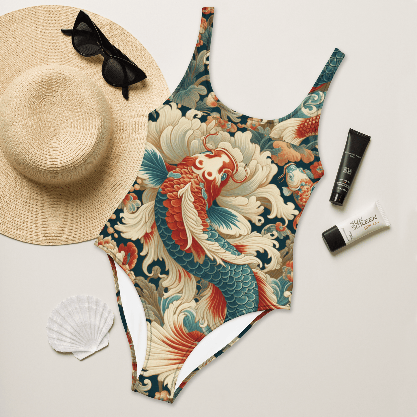 Swimming Koi Pattern One - Piece Swimsuit - Vicky Garden