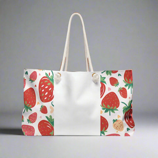 Strawberry Fruit Theme Weekender Bag - Custom Name Personalized, Beach Tote, Travel Duffel, Overnight Carry-On, Summer Vacation Gift