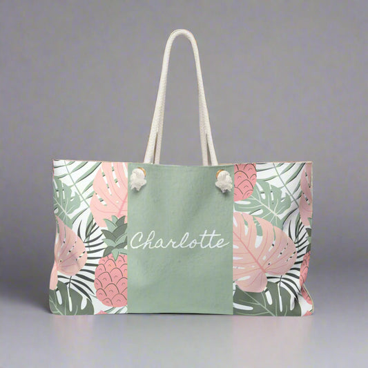 Tropical Weekender Bag, Personalized Travel Tote, Stylish Beach Bag, Customizable Gym Bag, Gifts for Her, Vacation Essential