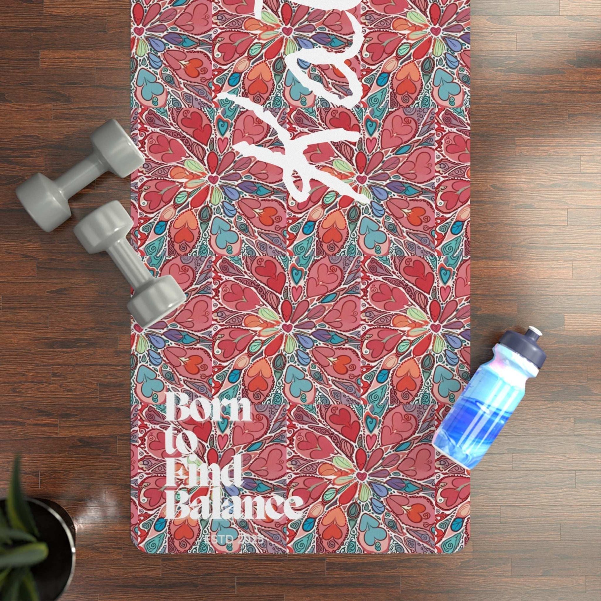 Floral yoga pilates mat with customizable name, anti-slip, lightweight, 24"x70", vibrant colors.