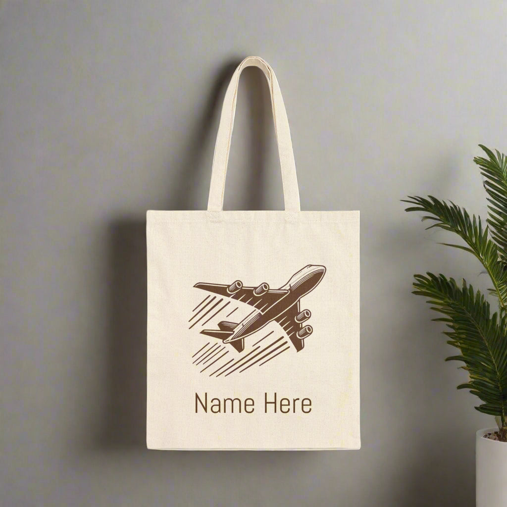 Airplane Travel Tote Bag, Personalized Name, Customizable, Carry-on Handbag, Unique Gift Idea