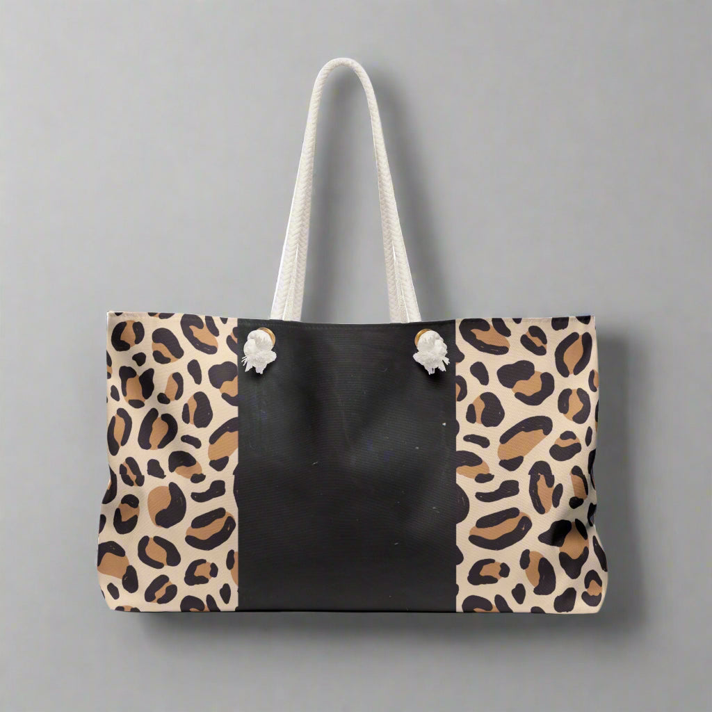 Leopard Print Weekender Bag - Custom Name Gift Idea for Beach Weekend Getaways, Animal Print Tote, Cool Travel Bag, Personalized Duffel,