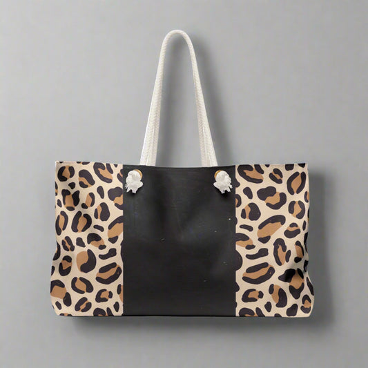 Leopard Print Weekender Bag - Custom Name Gift Idea for Beach Weekend Getaways, Animal Print Tote, Cool Travel Bag, Personalized Duffel,