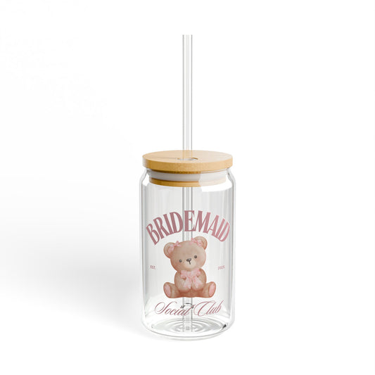 Custom Event Sipper Glass, 16oz | Personalized Drinkware, Cute Teddy Bear, Baby Shower Gift, Party Favor, Kids Birthday Celebration