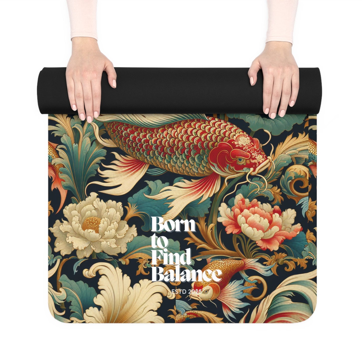 Yoga Pilates Mat Personalization - Swimming Koi Fish Pattern with Customizable Name