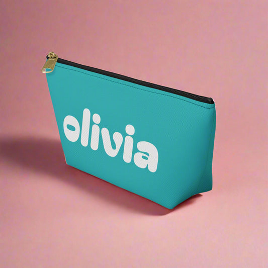 Tropical Vibe Accessory Pouch, Personalized Makeup Bag, Travel Organizing Pouch, Beach Lover Gift, Green Zip Clutch