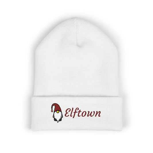 Embroidered Elftown Beanie | Cozy Winter Hat for Christmas, Holiday Gift, Fall Fashion, Outdoor Adventures, Gnome Lover Accessory