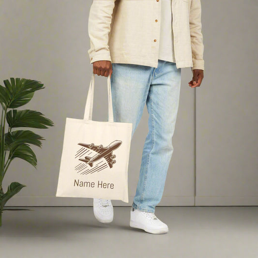 Airplane Travel Tote Bag, Personalized Name, Customizable, Carry-on Handbag, Unique Gift Idea