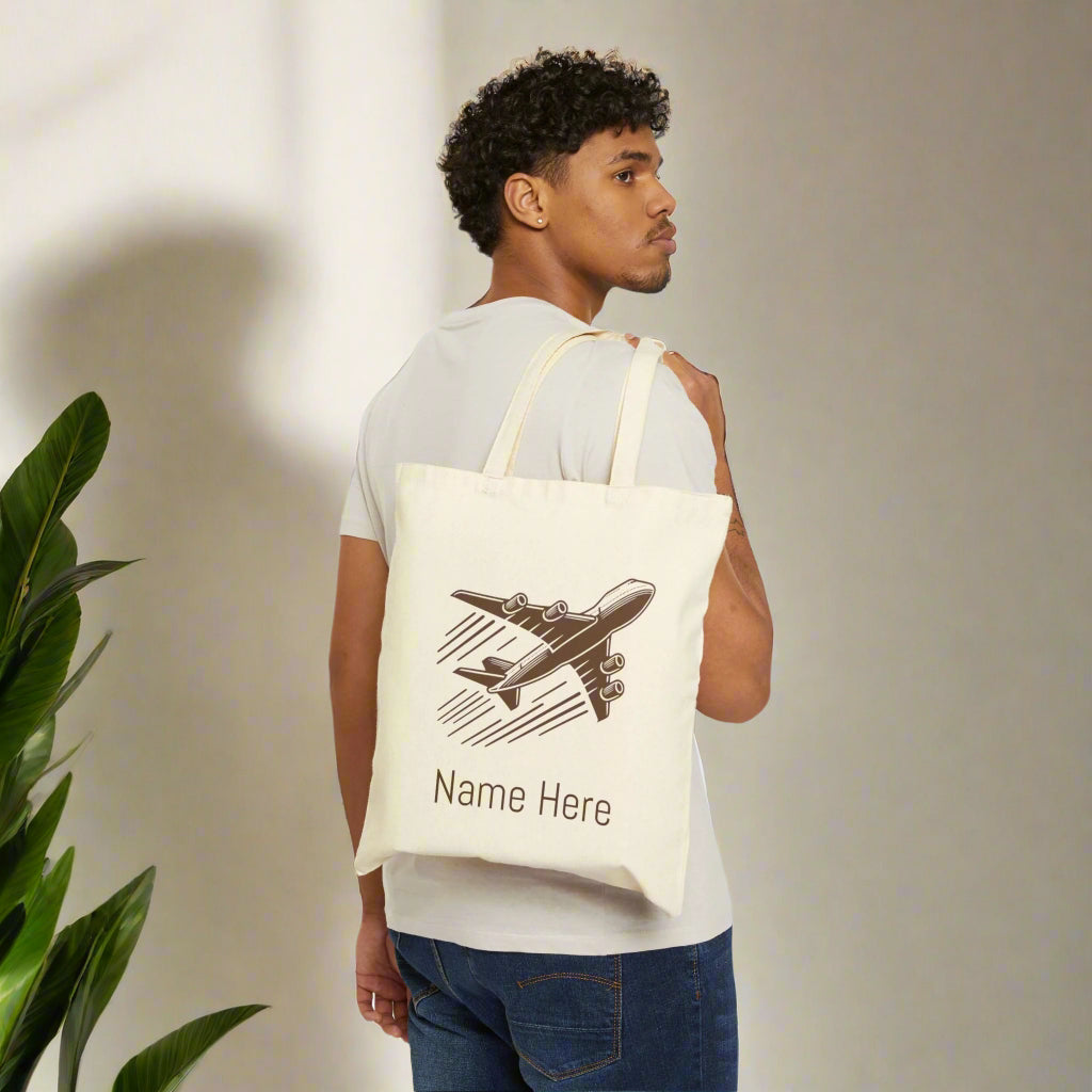 Airplane Travel Tote Bag, Personalized Name, Customizable, Carry-on Handbag, Unique Gift Idea