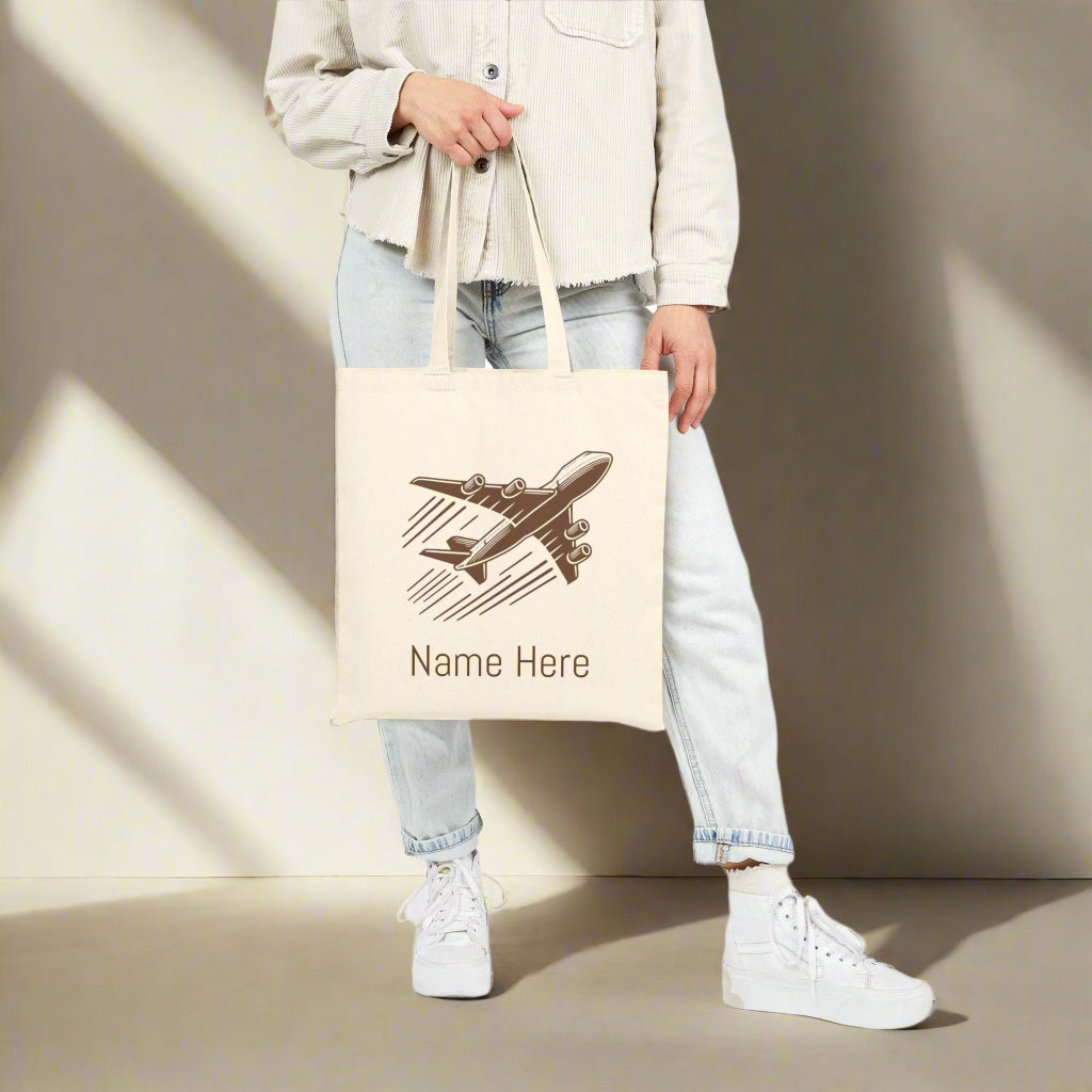 Airplane Travel Tote Bag, Personalized Name, Customizable, Carry-on Handbag, Unique Gift Idea