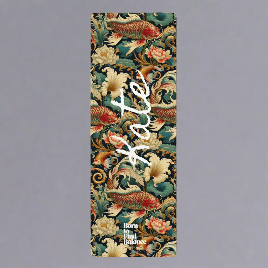 personalized yoga mat with swimming koi fish pattern and custom name