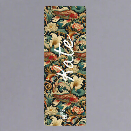 personalized yoga mat with swimming koi fish pattern and custom name
