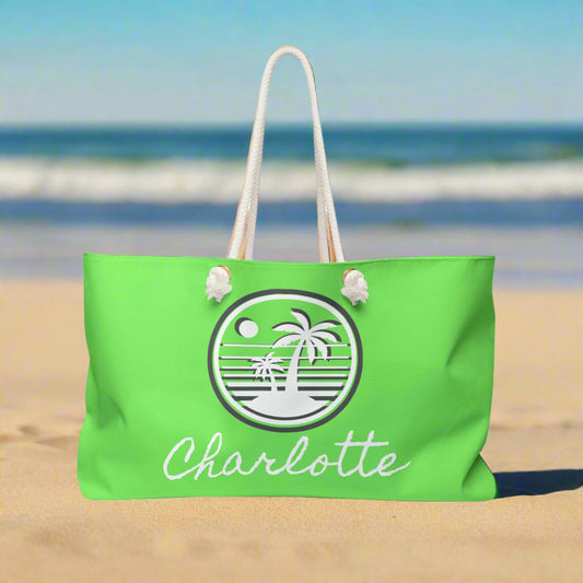Tropical Weekender Bag, Customizable Gym Bag, Gifts for Her, Personalized Travel Tote, Neon Beach Bag, Vacation Essential