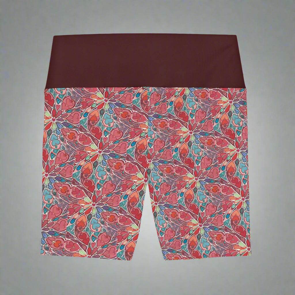 Floral workout shorts with vibrant colors, perfect for yoga and fitness activities.