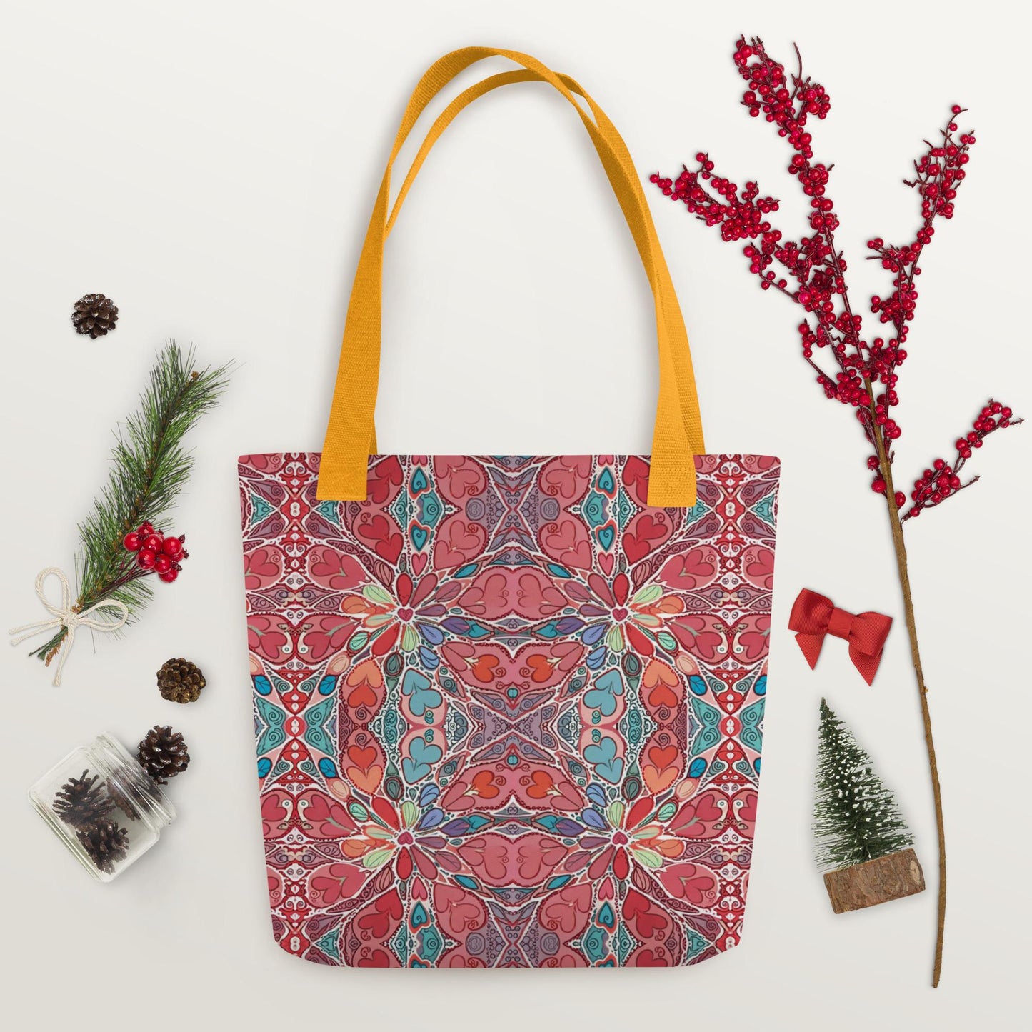 Boho Mandala Tote Bag – Colorful Art Print Shoulder Bag, Reusable Shopping Bag, Gift for Her Him Hearts
