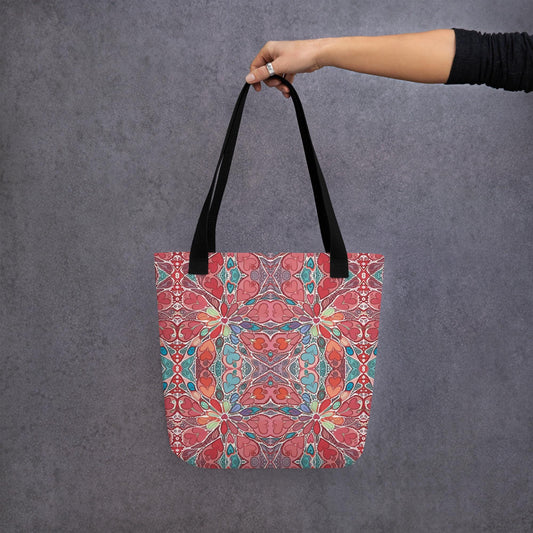 Boho Mandala Tote Bag – Colorful Art Print Shoulder Bag, Reusable Shopping Bag, Gift for Her Him Hearts