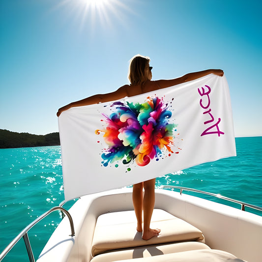 Color Bomb Summer Beach Towel - Customizable Gift for Beach Lovers, Personalized Vacation Towel, Tropical Poolside Accessory, Towel Set,